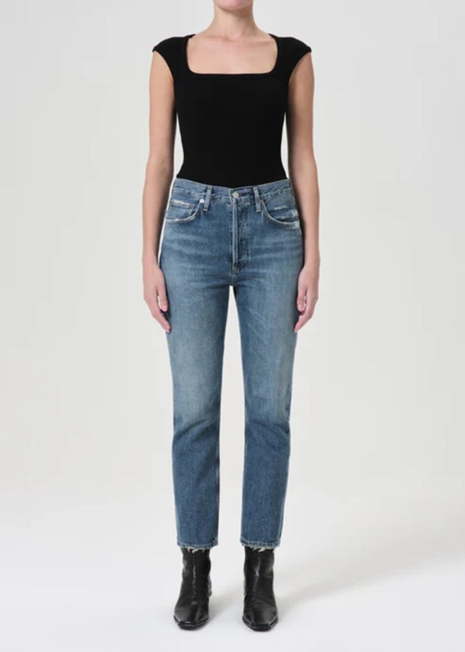 Agolde Womens Riley Jeans High Rise Straight Crop Leg Denim Frequency Size 30